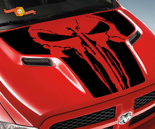 Punisher-stijl schedel capuchon vinyl sticker voor Dodge Ram 1500 2500 2010-2018