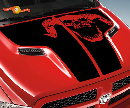 Ram Skull Grunge Motorkap Truck Vinyl Strip Sticker Decal Grafisch voor Dodge Ram 1500 2500