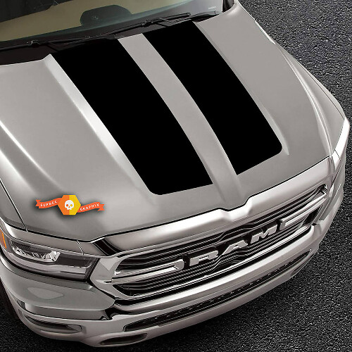 Dubbele zwarte motorkapstrepen vinyl decal kit voor Dodge Ram 1500 2019-2020