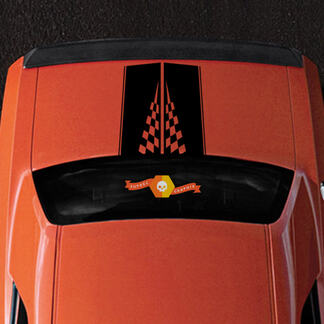 2008-2014 Dodge Challenger Race geruite vlag Racing achter streep Sport Design Tribal voertuig Truck Vinyl grafische sticker Sticker
