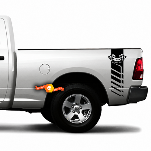 TEXT POWER TXT Geruit Gesegmenteerde Streep Paar Bedside Vinyl Decal Sticker voor Dodge Ram 1500