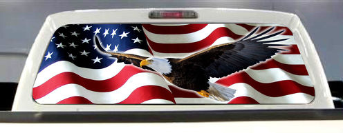 Amerikaanse vlag adelaar pick-up truck achterruit grafische sticker geperforeerd vinyl