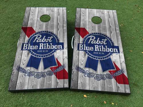 Pabst Blue Ribbon Cornhole Board Game Decal VINYL WRAPS met GELAMINEERD