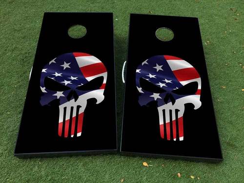 Black Punisher USA vlag Cornhole Board Game Decal VINYL WRAPS met GELAMINEERD