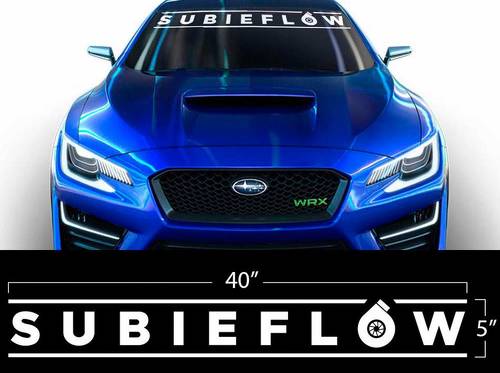 Vinyl sticker wrap banner SUBIEFLOW Subaru WRX STI BRZ Subie Flow Turbo plat wit
